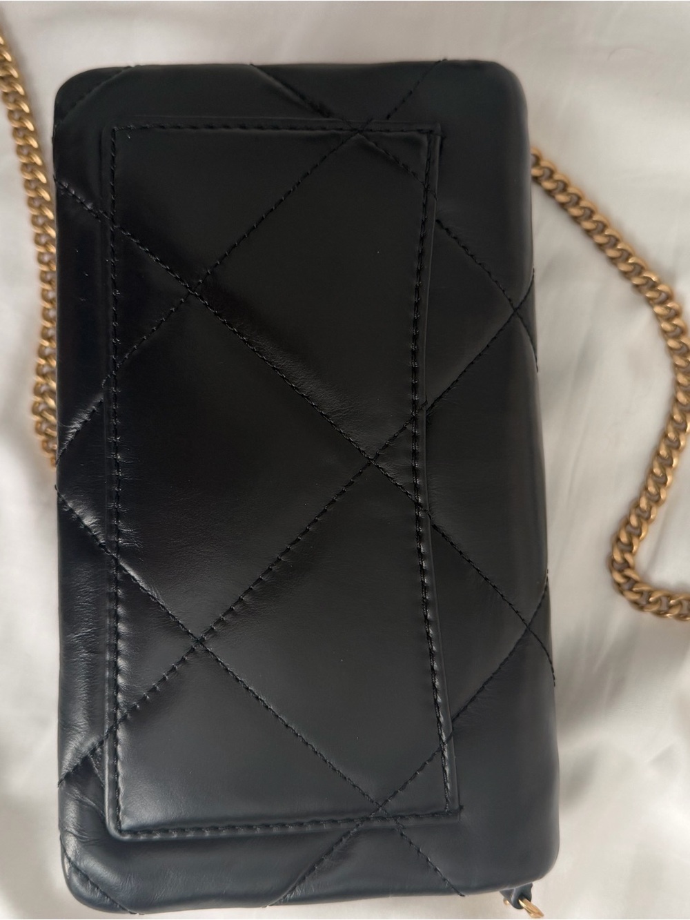 Tory Burch Black Quilted Leather Crossbody with Gold Logo Chain - Picture 8 of 9